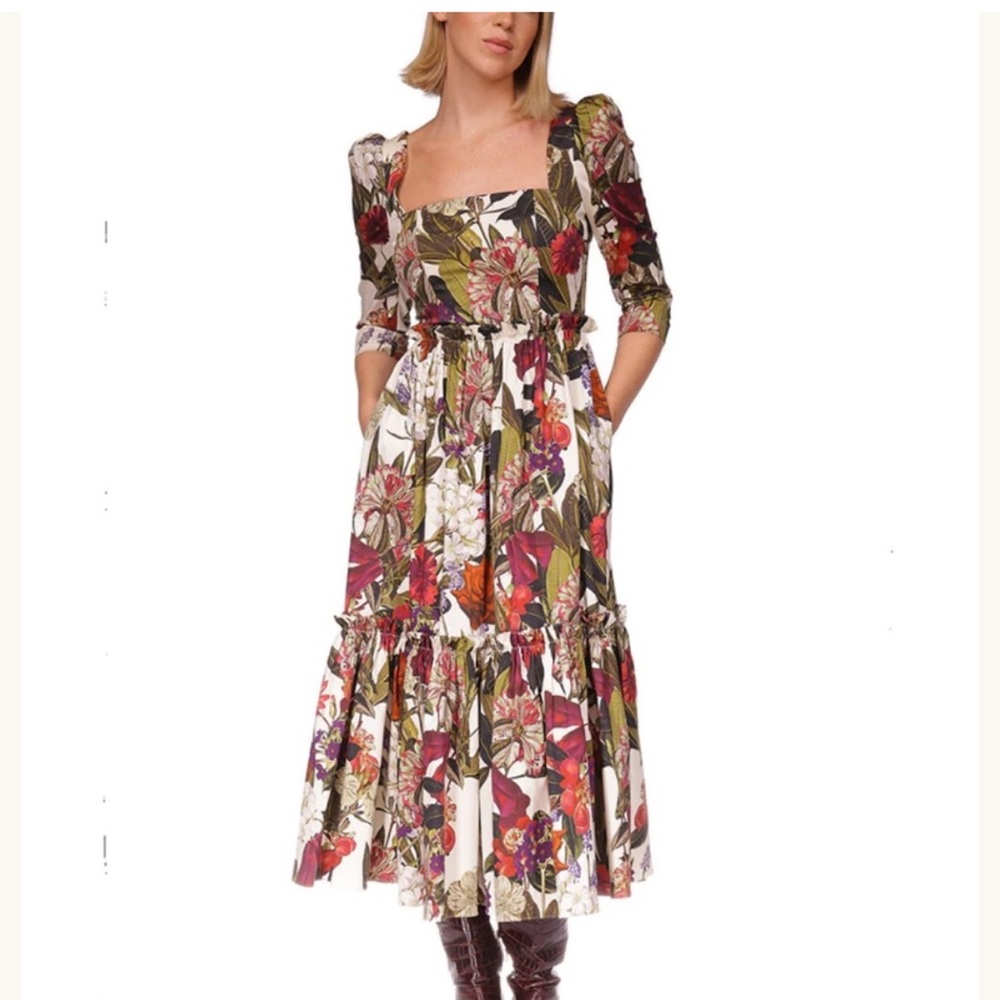Cara Cara Blue Hill Dress Garden Flora Turtledove - Size 4